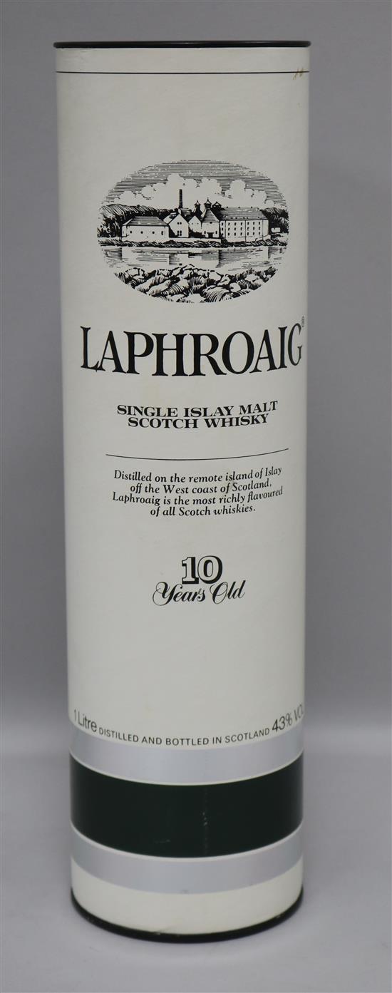 A 1980s one litre bottle of Laphroaig